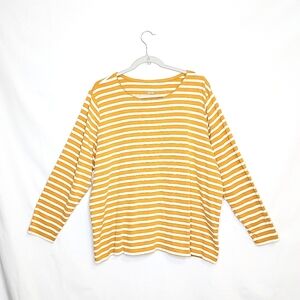 CJ Banks horizontal strip, long sleeved tee. Gold/white 1X